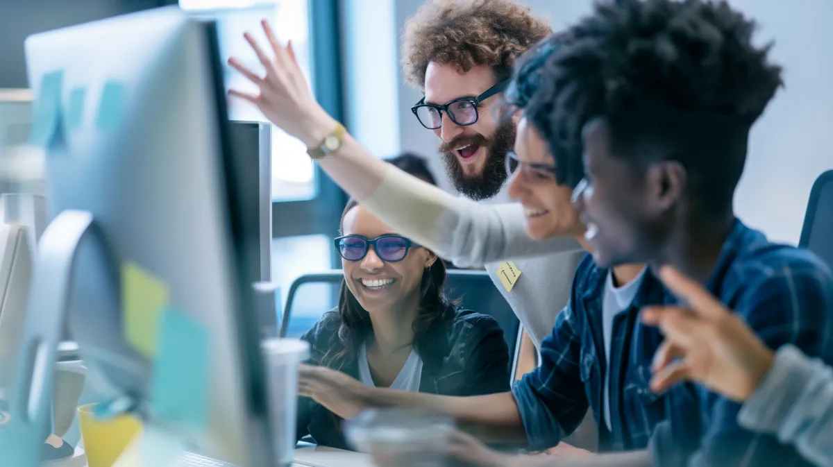 Profissionais usando smartphones com redes sociais em ambiente de escritório